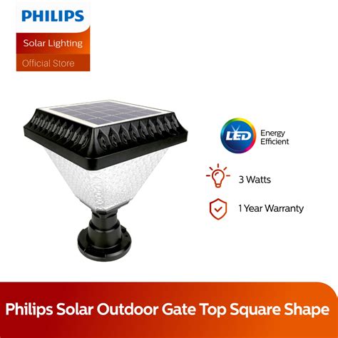 Philips Solar Outdoor Gate Top Square Shape 3 Watts LED .
